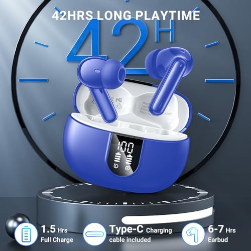 Elevate Your Audio Experience with Aoslen Wireless Earbuds – 2024 Hi-Fi Stereo Headphones Featuring 4 ENC Noise-Canceling Microphones, 42-Hour Playtime & Bluetooth 5.3 Connectivity – Perfect for Android & i OS Users, Sleek Design with LED Power Display for Ultimate Convenience