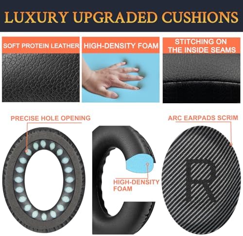 Ultimate Comfort Earpads for Bose QC35 & QC35 II – Luxurious Leather Design with Superior Noise Isolation Foam and Enhanced Thickness for Optimal Listening – Stylish Grey Replacement Cushions to Revitalize Your Headphones