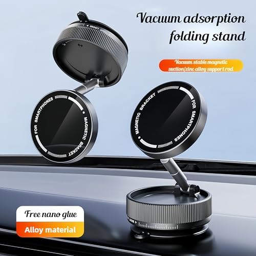 360° Rotating Car Phone Holder – Strong Suction Cup and Super Strong Magnetic Suction for Dashboard/Windshield/Air Vent – Universal Tool-Free Phone Holder for 7-inch Phones – Enhanced Compatibility and Speed