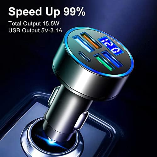 Maximize On-the-Go Charging Efficiency with the 6-Port Fast Car Charger Featuring Real-Time Voltage Monitoring and Dual PD/QC3.0 Technology – Ideal for i Phone 13/14/15 & Most Android Devices – Essential Travel Companion (2 Pack)