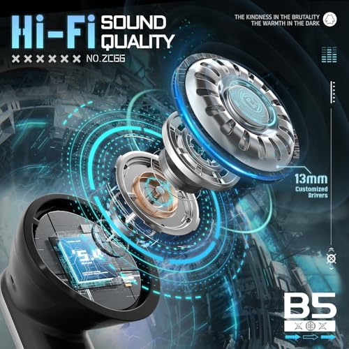 ZOMBIES CAT B5 Silver Wireless Earbuds – Cutting-Edge Bluetooth 5.4 Technology with 60-Hour Battery Life, Active Noise Cancelling for Immersive Sound, and Enhanced 4 Mic ENC for Superior Call Clarity – Stylish RGB Lighting Perfect for Audiophiles and Everyday Use