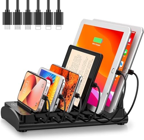 Bototek 60 W Multi-Device Charging Hub – 6-Port USB Fast Charger Dock for i Phones, i Pads, Smartphones & Tablets – Sleek Black Power Station with Advanced Safety Technology for Optimal Device Organization in Home & Office Spaces
