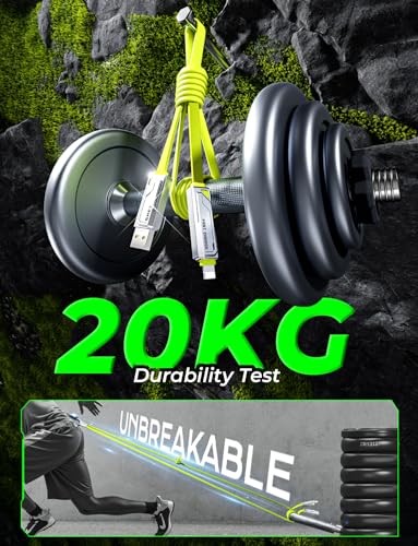 SHEZI 4-in-1 USB C Charging Cable | 240 W Fast Charging Solution for i Phone 16/15 & More | 5 FT Durable Flat Silicone Cord with Lightning, USB-C, USB-A Connectors | Versatile Multi-Device Charger for Home, Office & Travel | Enhanced Compatibility & Speed