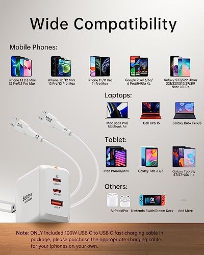 SELORE 67 W Ga N USB C Charger Block – Foldable 3-Port Fast Charging Adapter with USB-C Cable for Mac Book Pro, i Pad Pro, Galaxy S23/S22, i Phone 15/14 – Ultimate Efficiency for On-the-Go Power Needs