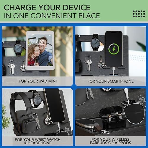 Nightstand Organizer- Rustic Bedside Organizer with Drawer for Cellphone, Watches, Headphone, Sunglasses, & Accessories- Makes an Ideal Gift for Dad or Son – Enhanced Compatibility and Speed