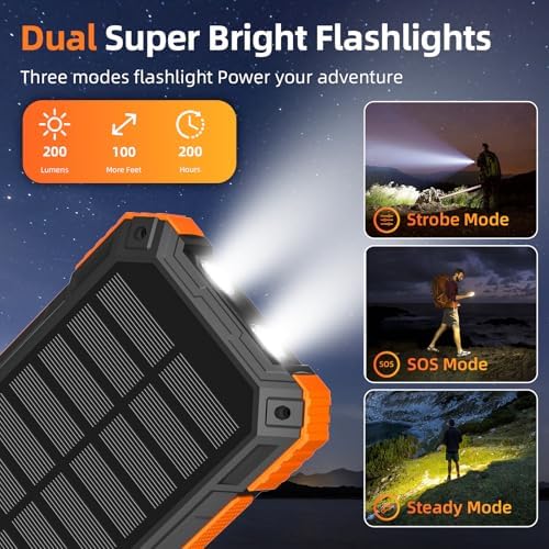 Ultimate 49800 m Ah Solar Power Bank – Wireless Fast Charger with 22.5 W QC3.0, Multi-Device Capability, Built-In Cables & Emergency LED Flashlight – Ideal Outdoor Companion for Smartphones and Tablets, Durable & Waterproof Design for Adventurers