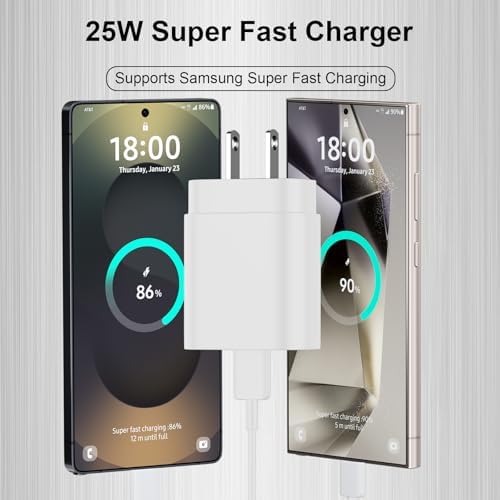 10 Ft USB C Charging Cable with 25 W Fast Charge Block – Optimal Compatibility for Samsung Galaxy S25/S24/S23 Series and Note 20/10 – Durable, Long-Lasting Performance for Home, Office, or Travel Use – Effortless Power for Your Android Devices