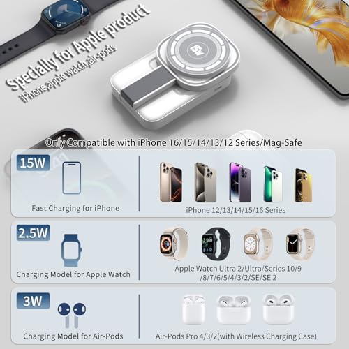 Revolutionize Your Charging Routine with the 3-in-1 Magnetic Wireless Charger Station for Apple Devices – Foldable Design, Integrated Night Lamp, and Mag Safe Compatibility for i Phone 16/16 Pro/16 Pro Max/15/14/13/12, Air Pods, and Apple Watch (Sleek Black Finish) – Ultimate Convenience and Enhanced Speed for Modern Users