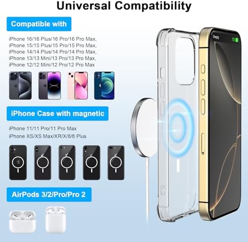 Magnetic Wireless Charger Duo for i Phone 16/15/14 – 6 FT Long 15 W Fast Charging Pad with 20 W USB-C Power Adapter – Universal Compatibility for i Phone 16 Series & Air Pods – Enhanced Safety Features for Swift, Secure Charging at Home or On-the-Go