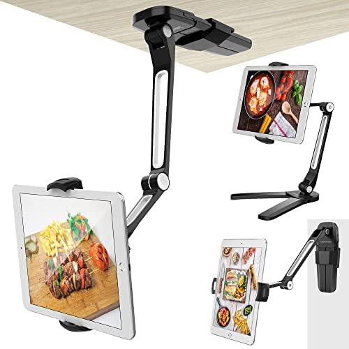 Revolutionize Your Kitchen Setup with Above TEK 3-in-1 Highflex 360° Adjustable i Pad Wall Mount – Universal Under Cabinet Tablet Holder for i Pads, Mini, Air & Surface Pro, Effortless Installation, Sleek Black Finish for Modern Functionality