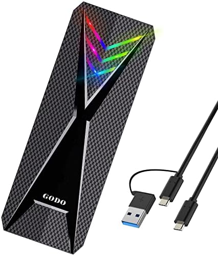 GODO RGB M.2 PCIe NVMe & SATA External SSD Enclosure – Ultra-Fast USB-C Adapter with Tool-Free Installation, 10 Gbps Transfer Speed, UASP & TRIM Support, Stylish RGB Lighting for Enhanced Portability and Performance