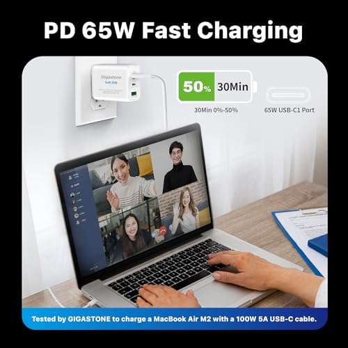 Gigastone 65 W Ga N USB-C Charger: High-Speed Travel Adapter with Intelligent Power Allocation for Mac Book, i Phone 16/15, Galaxy S24 & More – Compact, Foldable Design for Ultimate Portability & Multi-Device Charging Efficiency