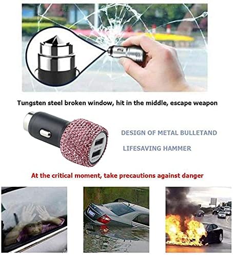 Chic Rhinestone Dual USB Car Charger & 3-in-1 Braided Charging Cable Set – Stylish Bling Accessories for Fast Charging & Enhanced Compatibility – Perfect for Women’s Vehicles in Silver