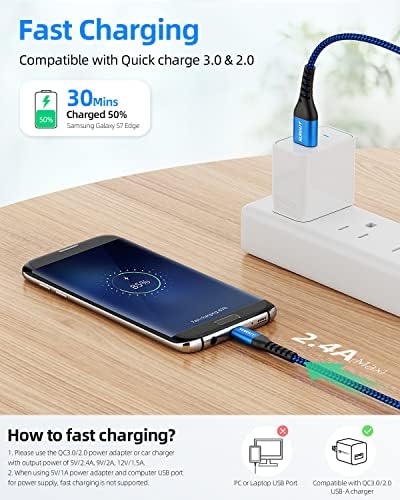 Ultra-Durable 10 FT Micro USB Cable 3-Pack – Fast 18 W Charging & Data Sync for Samsung Galaxy, Android Devices & PS4 – Premium Nylon Braided for Enhanced Flexibility & Strength – Perfect for Home & Office Use