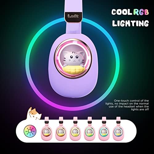 Vibrant Purple Cat-Themed Bluetooth Headphones for Kids – Fun Over-Ear Design with LED Lights and Built-In Microphone – Perfect for School, Tablets, and Endless Playtime – Ideal Birthday Gift for Girls and Toddlers