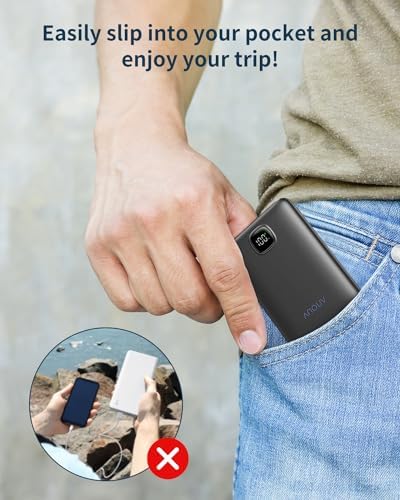 Ultra Slim ANOUV 10,000 m Ah Portable Charger – Fast Charging Power Bank with PD 22.5 W & QC 3.0 for i Phone and Android Devices – Lightweight External Battery for On-the-Go Charging Needs