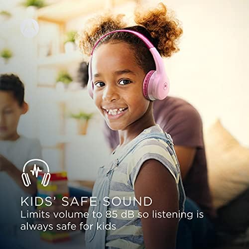 Motorola JR300 Bluetooth Toddler Headphones – Safe 85 d B Volume-Limited Over-Ear Headset with Built-in Microphone and Audio Splitter – Comfortable, Stylish Blue Headphones for Learning and Play at Home or School