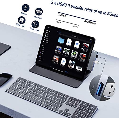 Elevate Your i Pad Pro Experience with Our Versatile 6-in-1 USB C Hub Adapter – Featuring 4 K HDMI, Dual USB 3.0 Ports, 3.5 mm Audio Jack, PD 60 W Charging, and SD/TF Card Slot – Perfect for M2, M1 i Pad Pro 11, 12.9 (2018-2022), i Pad Air, and Mini – Unleash Seamless Connectivity and Effortless Productivity