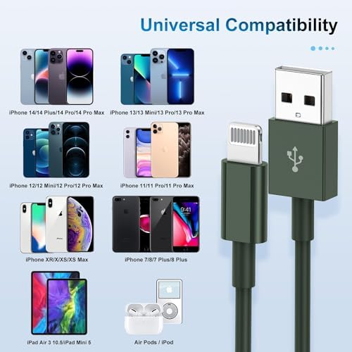 Premium 3-Pack Apple MFi Certified Lightning to USB Charger Cables – 6 FT Durable Fast Charging Cords for i Phone 13/12/11/11 Pro/11 Max/X/XS/XR/XS Max/8/7/6 – Enhanced Performance and Extended Reach for Seamless Device Connectivity