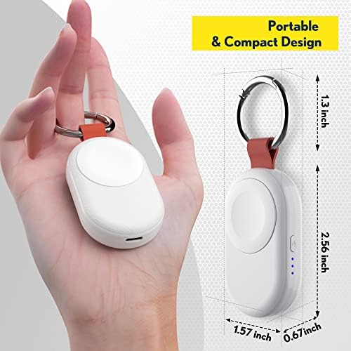 Compact PZOZ Wireless Travel Charger for Apple Watch – 1200 m Ah Fast Charging Power Bank with Keychain Design, Compatible with Series Ultra, 10, 9, 8, 7, 6, 5, 4, 3, 2, SE – Essential Portable Power Solution for On-the-Go Professionals and Fitness Enthusiasts in Sleek White Finish