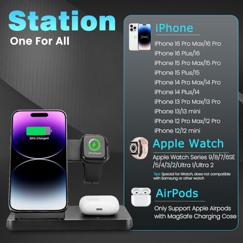 Ultimate 3-in-1 Magnetic Charging Station: Fast Charging Dock for i Phone 12-16, Apple Watch & Air Pods Pro – Foldable Design for On-the-Go Convenience and Enhanced Compatibility (White)