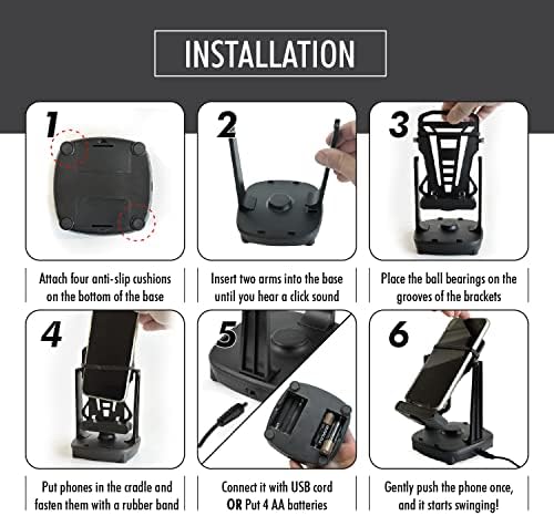 Phone Swing, Phone Rocker Compatible for Pokemon go Walker Cellphone Pedometer Accessories (Support 2 Phones)(Mute Version)(USB Cable) (Battery Compatible) Quick Step Earning Device – Black – Enhanced Compatibility and Speed