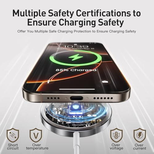 Revolutionary 15 W Magnetic Wireless Charger for i Phone 16/15/14/13/12 & Air Pods Pro – Ultra-Fast Mag-Safe Charging Pad with Dual Ports, Intelligent Safety Features, and Sleek Minimalist Design for Effortless Device Power-Up at Home or Office