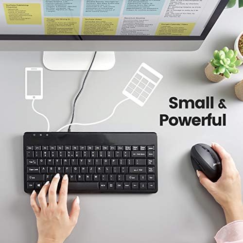 Compact Perixx PERIBOARD-409 H Wired USB Mini Keyboard with Dual USB Hubs – Effortless Typing Experience for Limited Spaces, Enhanced Compatibility, and Fast Connectivity