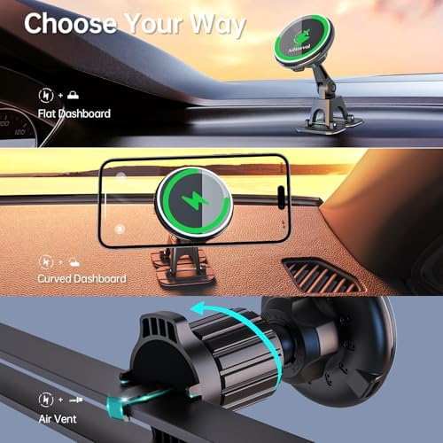 for Qi2 15W Magsafe Car Mount Charger, Heat Restriction Charging, 360° Adjustable and Foldable Phone Holder Charger for Vent/Dashboard, Fast Charging for iPhone 16 15 14 13 12 Series – Enhanced Compatibility and Speed