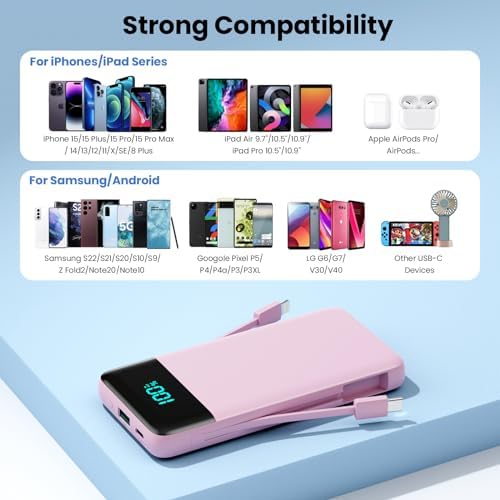 Upgrade Your Charging Experience: 13800 m Ah Portable Power Bank with Built-in Cables and Wall Plug – Fast Charging USB-C Battery Pack for i Phone 16/15/14, Samsung & Android Devices – Ultimate Travel Companion with 4 Outputs for Simultaneous Device Charging