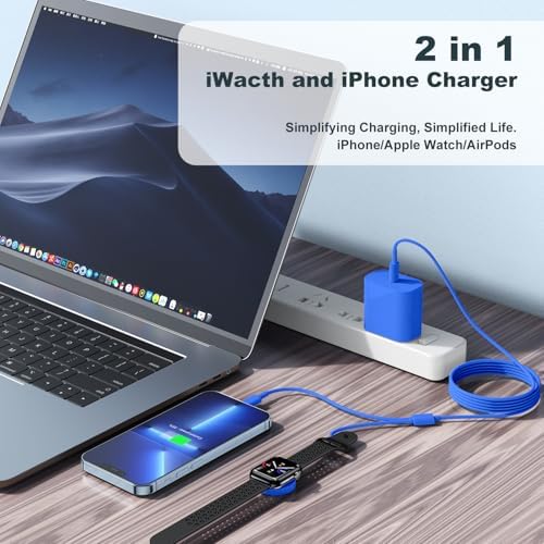 Revolutionary 2-in-1 USB C Charger for i Phone and Apple Watch – 6 ft Magnetic Fast Charge Cable with 20 W Power Adapter – Stylish Blue Design for Optimal Portability and Efficiency