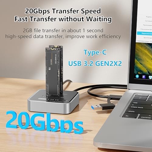 Mili Pow Dual-Bay M.2 NVMe SSD Enclosure – High-Speed 20 Gbps SSD Reader & Offline Cloner for Effortless Data Duplication – Tool-Free Setup Supports Up to 8 TB – Versatile Compatibility with Windows, mac OS & Linux – Ideal for Professionals and Tech Enthusiasts