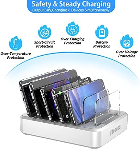 COSOOS 81 W PD USB-C Charging Station – High-Power Multi-Device Fast Charger with 3 x 20 W Ports and 6 Versatile Cables for Instant Mobile Power – Compact USB Hub for Effortless Charging at Home or Office with Enhanced Overheat Protection and Smart Safety Features
