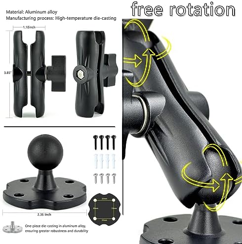 Heavy-Duty Aluminum Tablet Mount with Drill Base for 6.5″-12.9″ Devices – Versatile Holder for i Pad Pro/Mini, Vehicle & Home Use, 360-Degree Swivel for Optimal Viewing, Easy Installation and Enhanced Durability