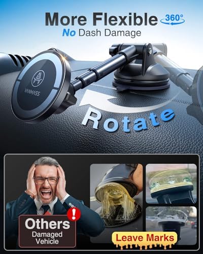 VANMASS Military-Grade Mag Safe Car Mount – 2025 Enhanced Magnetic Phone Holder for i Phone & Android – Ultra-Strong Suction for Dashboard, Windshield, and Vent – Unmatched Stability & Convenience for Safe Driving