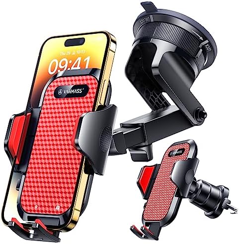 VANMASS Ace Car Phone Holder Mount – Upgraded Military Steel Hook & Super Suction Cup for Ultimate Hands-Free Navigation – Compatible with i Phone 14, 13, 12 Pro Max & Samsung – Versatile Dashboard, Windshield & Air Vent Stand for Enhanced Driving Safety