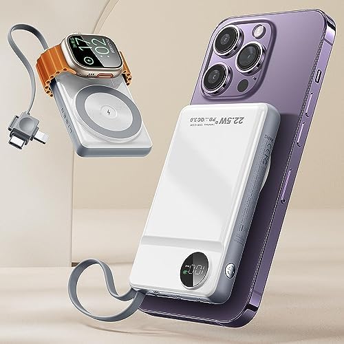 LISEN Mag Safe Wireless Power Bank – 10,000 m Ah Fast Charging Portable Charger for i Phone 16, 15, 14 Pro Plus & Apple Watch – Sleek Design with Built-in Cable, 22.5 W Rapid Charging, Enhanced Compatibility for Seamless On-the-Go Power Solutions LISEN Mag Safe Wireless Power Bank – 10,000 m Ah Fast Charging Portable Charger for i Phone 16, 15, 14 Pro Plus & Apple Watch – Sleek Design with Built-in Cable, 22.5 W Rapid Charging, Enhanced Compatibility for Seamless On-the-Go Power Solutions