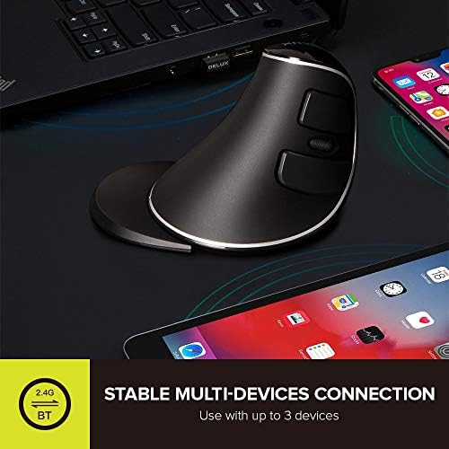 De LUX RGB Wired Ergonomic Vertical Mouse for Large Hands – 4000 DPI Precision Tracking, 6 Customizable Buttons, and Detachable Wrist Rest for Ultimate Comfort and Carpal Tunnel Relief – Perfect for Prolonged Use and Gaming Performance