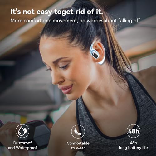 Discover the OWS Bluetooth 5.4 Open Ear Headphones – IPX5 Waterproof Wireless Earbuds with Secure Earhooks for Ultimate Comfort and 64-Hour Battery Life, Perfect for Active Lifestyles, Running, and Workouts – Stay Aware and Enjoy Superior Sound Quality in Blue.