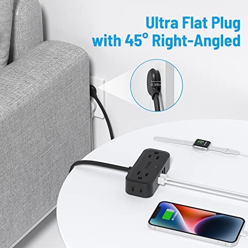 Compact TROND Travel Power Strip with USB Charging Ports – 5 ft Flat Plug Extension Cord for Seamless Device Connectivity in Dorm Rooms and Offices – Essential Travel Adapter for Multiple Outlets and Enhanced Compatibility