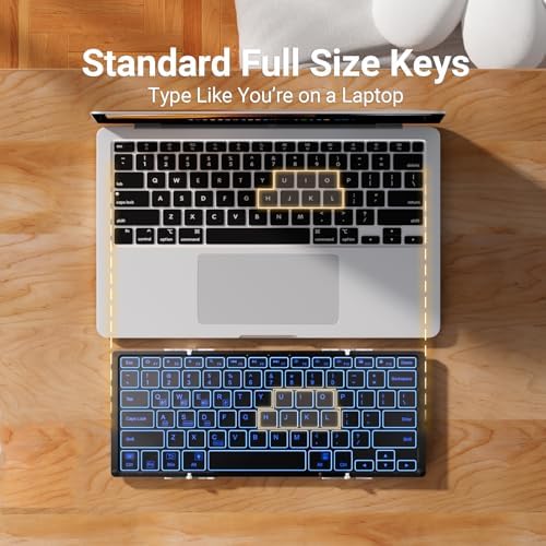 Experience Ultimate Portability with the i Clever BK05 Backlit Foldable Keyboard – Wireless Bluetooth Multi-Device Companion for i Pad, Tablet, Laptop, and Smartphone – Rechargeable, Lightweight Design for Effortless Travel and Enhanced Productivity