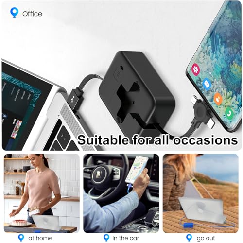 4-Pack Retractable 3-in-1 Charging Cable Set – Versatile 3.28 Ft Fast Charging Solution with IP, USB C, and Micro USB Connectors – Tangle-Free Design for Smartphones, Tablets & More – Stylish Black, Blue, Purple, Pink Options with Handy Phone Holder for On-the-Go Power