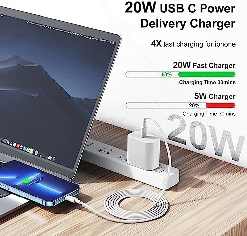 Enhanced Charging Trio: MFi Certified Fast Charger Pack for i Phone – 3 Quick Charging Blocks & 10 ft USB-C to Lightning Cable for Models 14, 13, 12, 11, X – Unmatched Speed and Versatility for Seamless Power Solutions