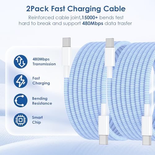Essri 45 W PD 3.0 Ultra-Fast Charger Duo with 10 FT USB-C Cable – Premium Charging Solution for i Phone 16/15 Pro Max and Mac Book – High-Efficiency Power Delivery, Multi-Voltage Compatibility (20 V/2.25 A, 15 V/3 A, 12 V/2 A) – Perfect for On-the-Go Charging and Enhanced Device Performance