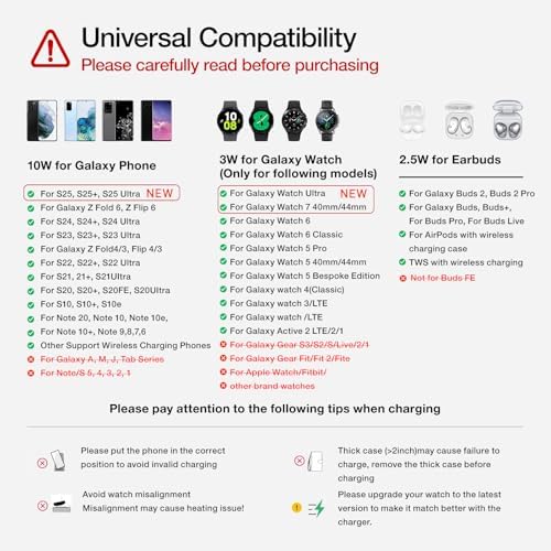 HOLYJOY 3-in-1 Foldable Wireless Charger – Ultimate Fast Charging Station for Samsung Galaxy S25 Ultra, S24, Note 20, Galaxy Watch 7/6/5/4/Active 2 & Buds – Compact Travel Charger with Non-Slip Design and LED Charging Indicator for Seamless Device Management on the Go