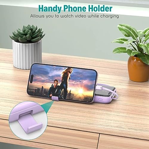 Slim 10,000 m Ah Portable Charger with Built-in Cables – High-Speed USB-C Power Bank for Travel | 5 Outputs & 3 Inputs, LED Display, Compatible with i Phone, Samsung, Pixel, LG & More – Essential Power Solution for On-the-Go Charging