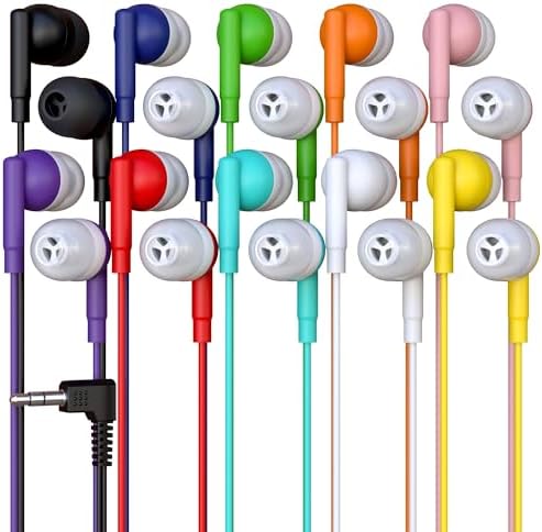 Affordable Bulk Wired Earbuds – 20 Pack In-Ear Headphones with 3.5 mm Jack for Classroom and Group Use, Tangle-Free 4 ft Cables, Comfortable Ergonomic Design for Extended Listening Sessions, Enhanced Compatibility for Smartphones and Laptops, Ideal Audio Solution for Students and Events