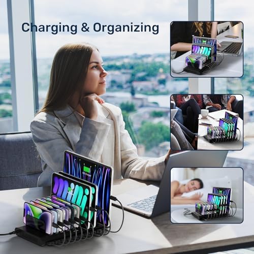 Unitek Quick Charge 3.0 Multi USB Charging Station – 10-Port Fast Charger for i Phone, i Pad, Tablets, and Kindles – UL Certified Safety with Sleek Black Design for Home and Office Use – Enhance Device Lifespan and Efficiency