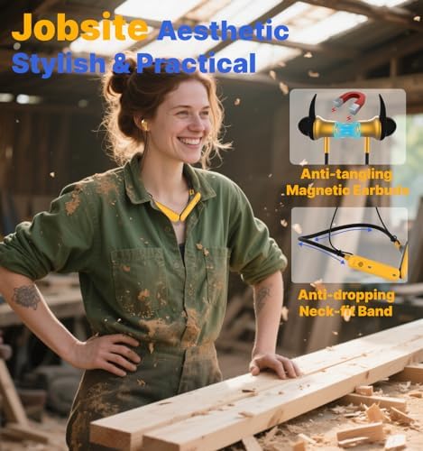 Hmusic H23 Pro Bluetooth Neckband Headphones – Rugged IPX7 Waterproof Design with 30 d B Noise-Isolating Tri-Flange Earplugs for Crystal-Clear Sound – 80-Hour Ultra-Long Battery Life and ENC Microphone – Perfect for Outdoor Activities, Job Sites, and Lawn Care – Ergonomically Crafted for Maximum Comfort and Extended Durability