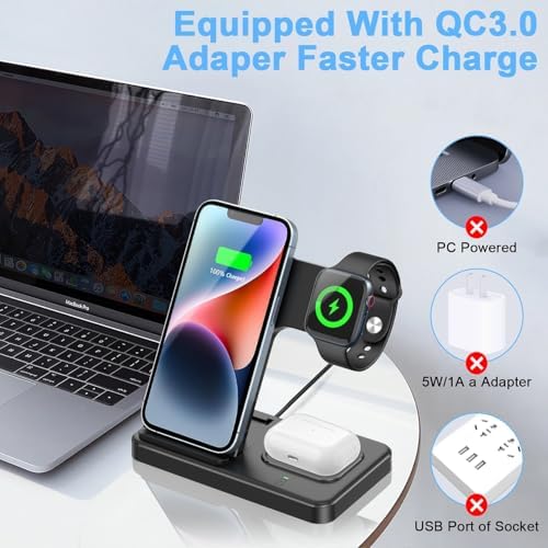 Tri-Device Wireless Charging Station: Fast 3-in-1 Dock for i Phone 16, 15, 14, 13, 12, Apple Watch & Air Pods – Streamlined Convenience with Smart Charging Technology and Stylish Design